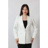 1906 Beyaz Çizgili Fermuarlı Cep Aksesuarlı  Kadın Büyük Beden Blazer Ceket