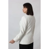 1906 Beyaz Çizgili Fermuarlı Cep Aksesuarlı  Kadın Büyük Beden Blazer Ceket