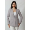 1906 Gri Çizgili Fermuarlı Cep Aksesuarlı  Kadın Büyük Beden Blazer Ceket