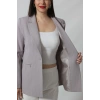 1906 Gri Çizgili Fermuarlı Cep Aksesuarlı  Kadın Büyük Beden Blazer Ceket