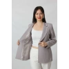 1906 Gri Çizgili Fermuarlı Cep Aksesuarlı  Kadın Büyük Beden Blazer Ceket