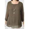 1934 Kolyeli Şifon Büyük Beden Şık Bluz Haki