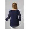 1934 Kolyeli Şifon Büyük Beden Şık Bluz Lacivert