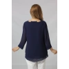 1934 Kolyeli Şifon Büyük Beden Şık Bluz Lacivert