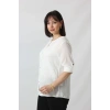 1B-069 KOLU APOLETLİ KÜÇÜK ÇİÇEK DESENLİ PAMUK KETEN KADIN BÜYÜK BEDEN BEYAZ GÖMLEK