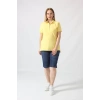 21305 KISA KOLLU BÜYÜK BEDEN  KUMAS T-SHİRT SARI