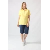 21305 KISA KOLLU BÜYÜK BEDEN  KUMAS T-SHİRT SARI