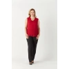 3241 Yaka Fırfırlı Kolsuz Büyük Beden Şık Bluz Bordo