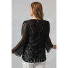 3251SİYAH PULPAYET ORGANZE KOLLU DANTEL KOMBİN BÜYÜK BEDEN ŞIK BLUZ