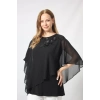 5040 Pul Payet Aplikli Şifon Kombin Büyük Beden Şık Bluz