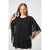 5040 Pul Payet Aplikli Şifon Kombin Büyük Beden Şık Bluz