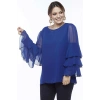 28009 Kolları Fırfırlı Büyük Beden Bluz Saks