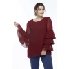 28009 Kolları Fırfırlı Büyük Beden Bluz Bordo
