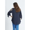 28004 Kolları Incili Büyük Beden Bluz Lacivert