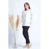 28009 Kolları Fırfırlı Büyük Beden Bluz Ekru