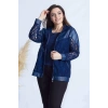 4031 Lacivert Fermuarlı Derili Kombin Dantel Büyük Beden Ceket