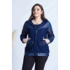 4031 Lacivert Fermuarlı Derili Kombin Dantel Büyük Beden Ceket