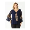 Kadın Lacivert/leopar Volan Kollu Büyük Beden Bluz