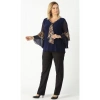 Kadın Lacivert/leopar Volan Kollu Büyük Beden Bluz
