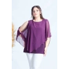 4050 Mürdüm Taşlı Pelerinli Şifon Büyük Beden Şık Bluz