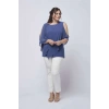 4050 Indigo Taşlı Pelerinli Şifon Büyük Beden Şık Bluz