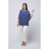 4050 Indigo Taşlı Pelerinli Şifon Büyük Beden Şık Bluz