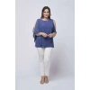 4050 Indigo Taşlı Pelerinli Şifon Büyük Beden Şık Bluz