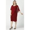 4051 Bordo Pelerinli Esnek Kumaş Büyük Beden Elbise
