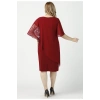 4051 Bordo Pelerinli Esnek Kumaş Büyük Beden Elbise