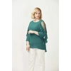 28004 Yeşil Kolları Incili Büyük Beden Bluz