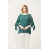 28004 Yeşil Kolları Incili Büyük Beden Bluz