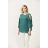 28004 Yeşil Kolları Incili Büyük Beden Bluz