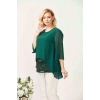 4047 Yeşil Şifon -payet Dantel Kombinli Büyük Beden Bluz