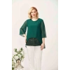 4047 Yeşil Şifon -payet Dantel Kombinli Büyük Beden Bluz