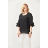 3206 Kolları Fisto Detaylı Büyük Beden Bluz Siyah