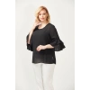 3206 Kolları Fisto Detaylı Büyük Beden Bluz Siyah