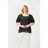 3208 Kolu Jakarlı Rebeka Kumaş Büyük Beden Bluz Siyah
