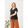3204 Fistolu Kısa Kollu Büyük Beden Şık Bluz Siyah