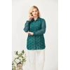 3211 Simli Jakarlı Şifon Büyük Beden Şık Gömlek Yeşil