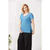3204 Fistolu Kısa Kollu Büyük Beden Şık Bluz Mavi
