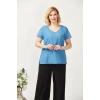 3204 Fistolu Kısa Kollu Büyük Beden Şık Bluz Mavi
