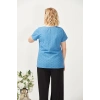 3204 Fistolu Kısa Kollu Büyük Beden Şık Bluz Mavi