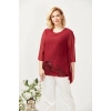 4047 Bordo Şifon -payet Dantel Kombinli Büyük Beden Bluz