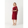 4051 Bordo Pelerinli Payetli Esnek Kumaş Büyük Beden Elbise