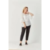 3206 Kolları Fisto Detaylı Büyük Beden Şık Bluz Beyaz