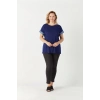 3236 Parlak Omuz Detaylı Esnek Büyük Beden Şık Bluz Lacivert