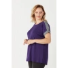 3236 Parlak Omuz Detaylı Esnek Büyük Beden Şık Bluz Mor