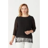 4046 Şifon Payet Dantel Kombinli Büyük Beden Şık Bluz Siyah