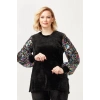 3232 Siyah Kadife Kolu Disko Payetli Büyük Beden Bluz