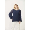 28009 Kolları Fırfırlı Büyük Beden Bluz Lacivert